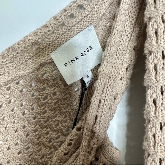 Pink Rose Tan Wide Leg Knit Crochet Pants and Lace Up Top 2 Piece Set NWT - Picture 2 of 4